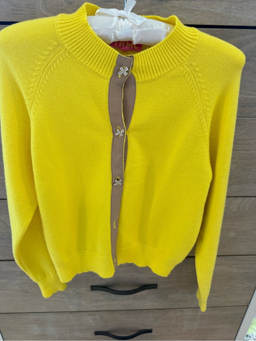 THML, XS, Bright Yellow Women's Crewneck Cardigan Sweater